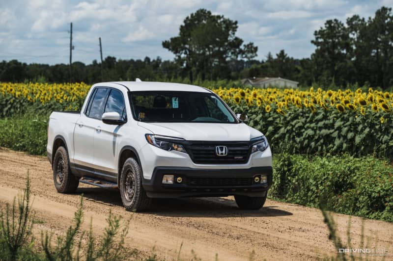 Honda Ridgeline On Georgia Adventure Trail in front of sunflowers