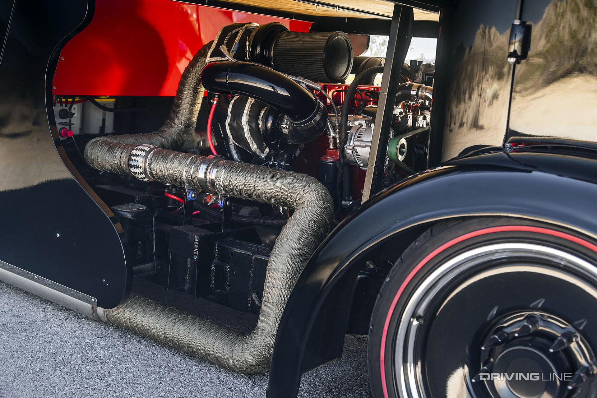 cummins engine set inside international harvester custom truck
