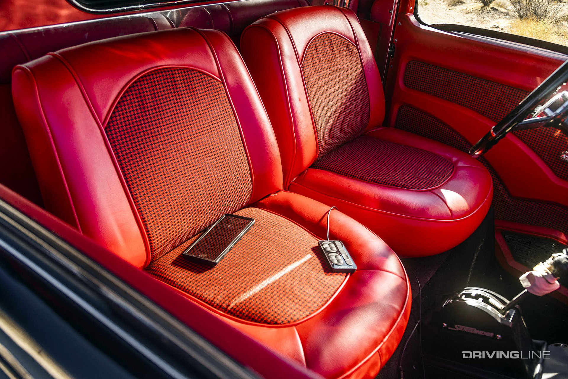 Red ford econoline interior installed in international harvester hot rod truck