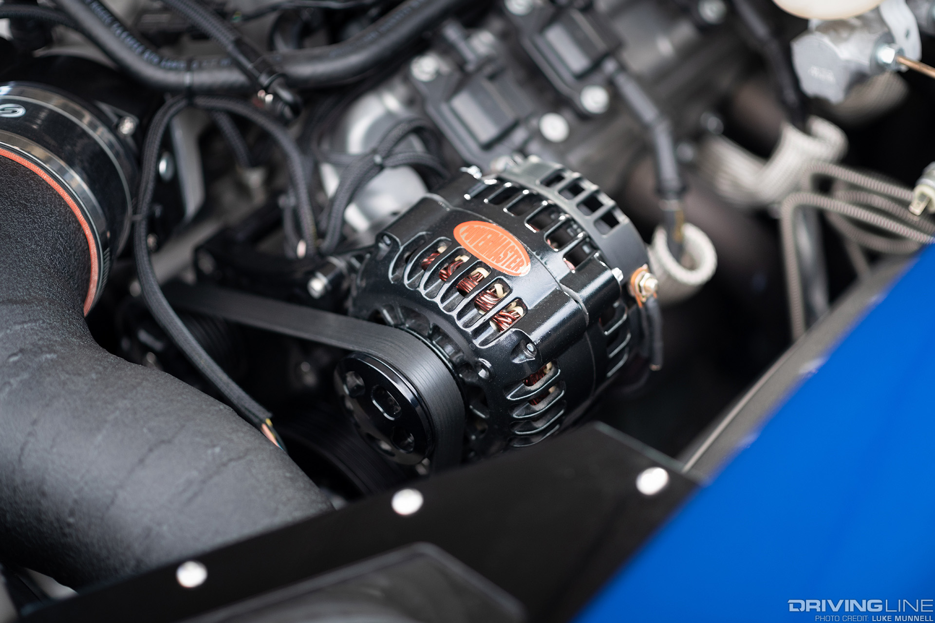 blue ls fest camaro engine close up