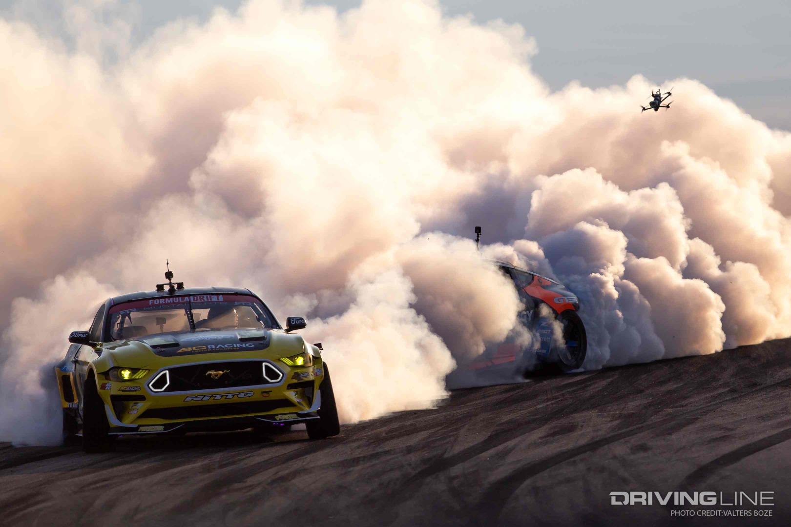 Chelsea DeNofa tandem drifting against Chris Forsberg at Formula Drift SLC 2022