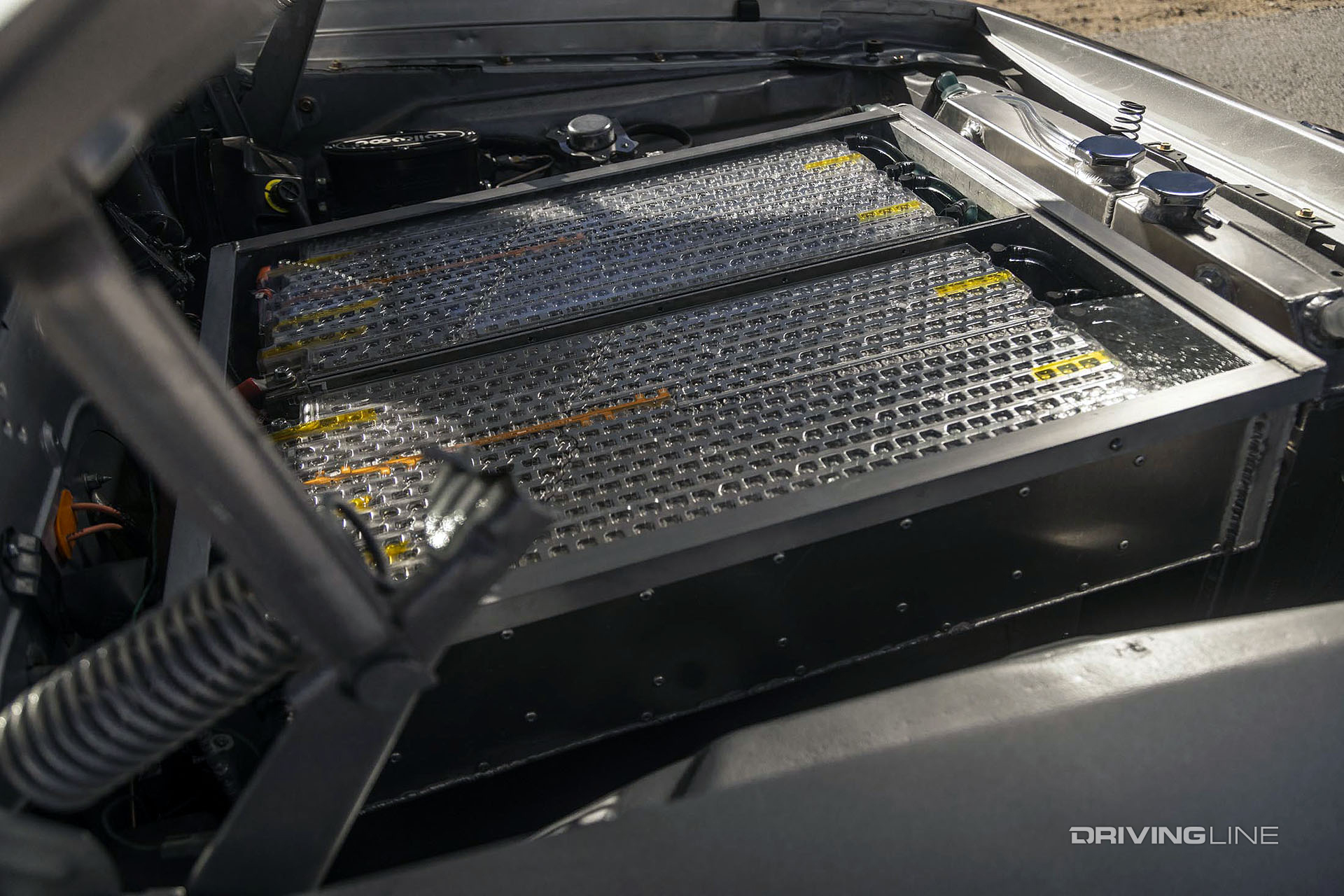 tesla s engine battery in plymouth satellite close up