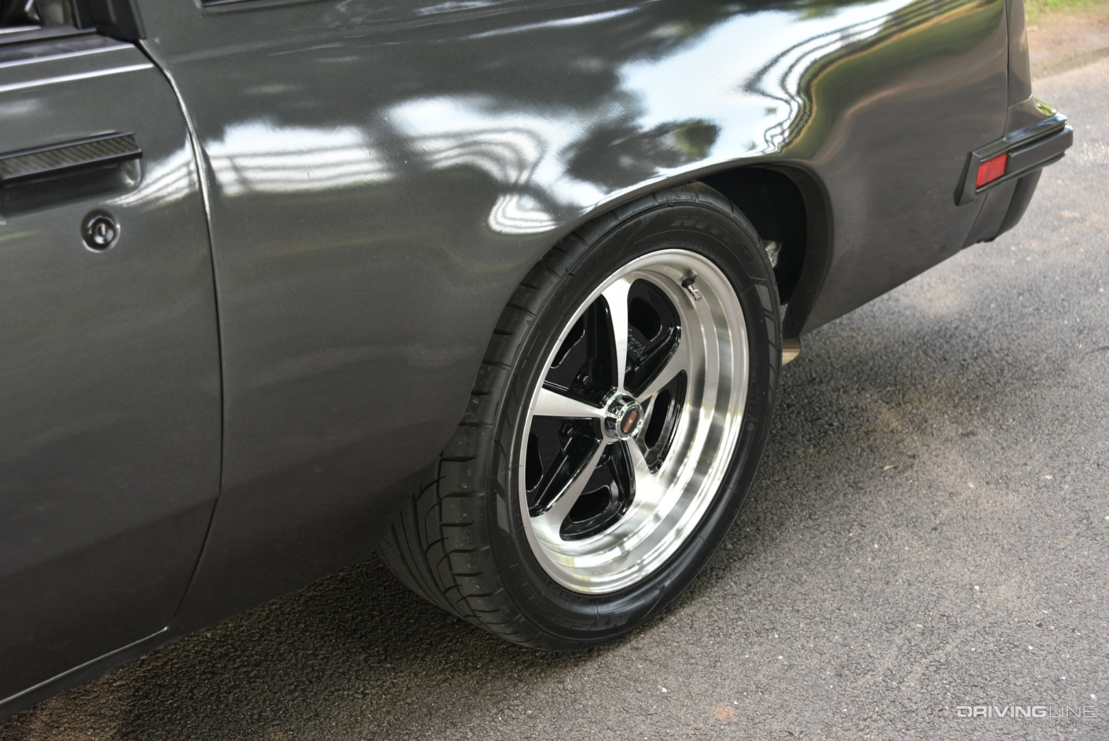 Close up of nitto nt555 g2 tires on ls swapped cutlass supreme