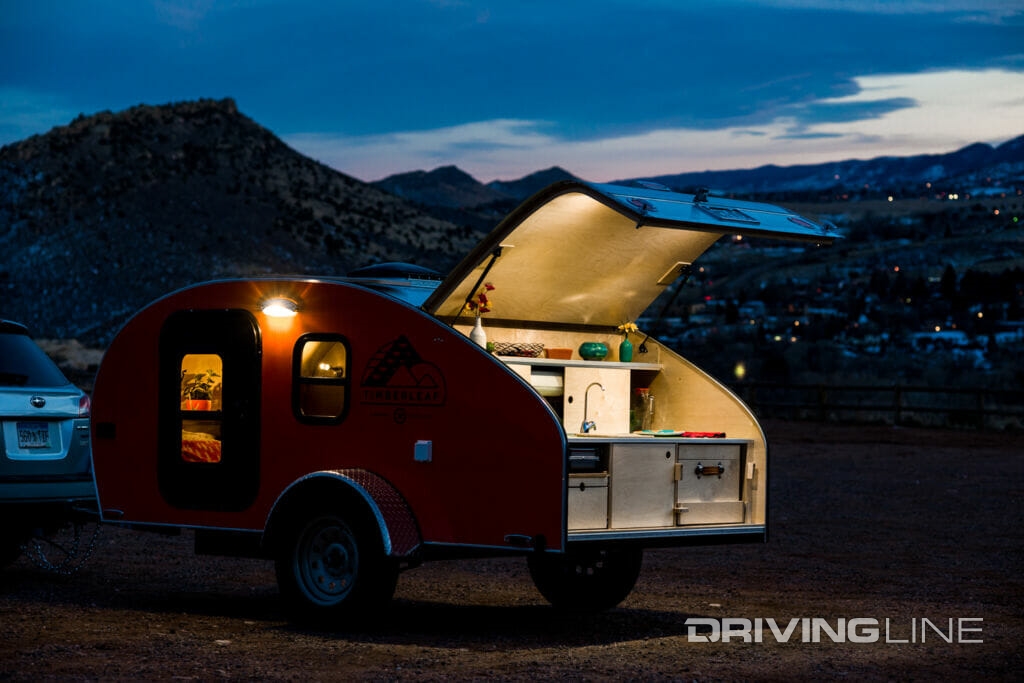 Teardrop trailer overlanding at night