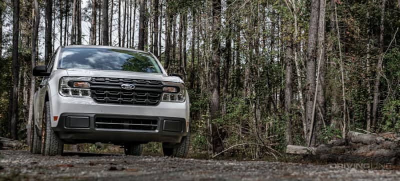 2022 Ford Maverick Hybrid XL Overland off road in woody forest