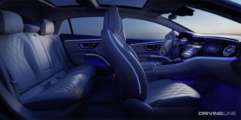 2022 Mercedes-Benz EQS 580 cabin side view at night
