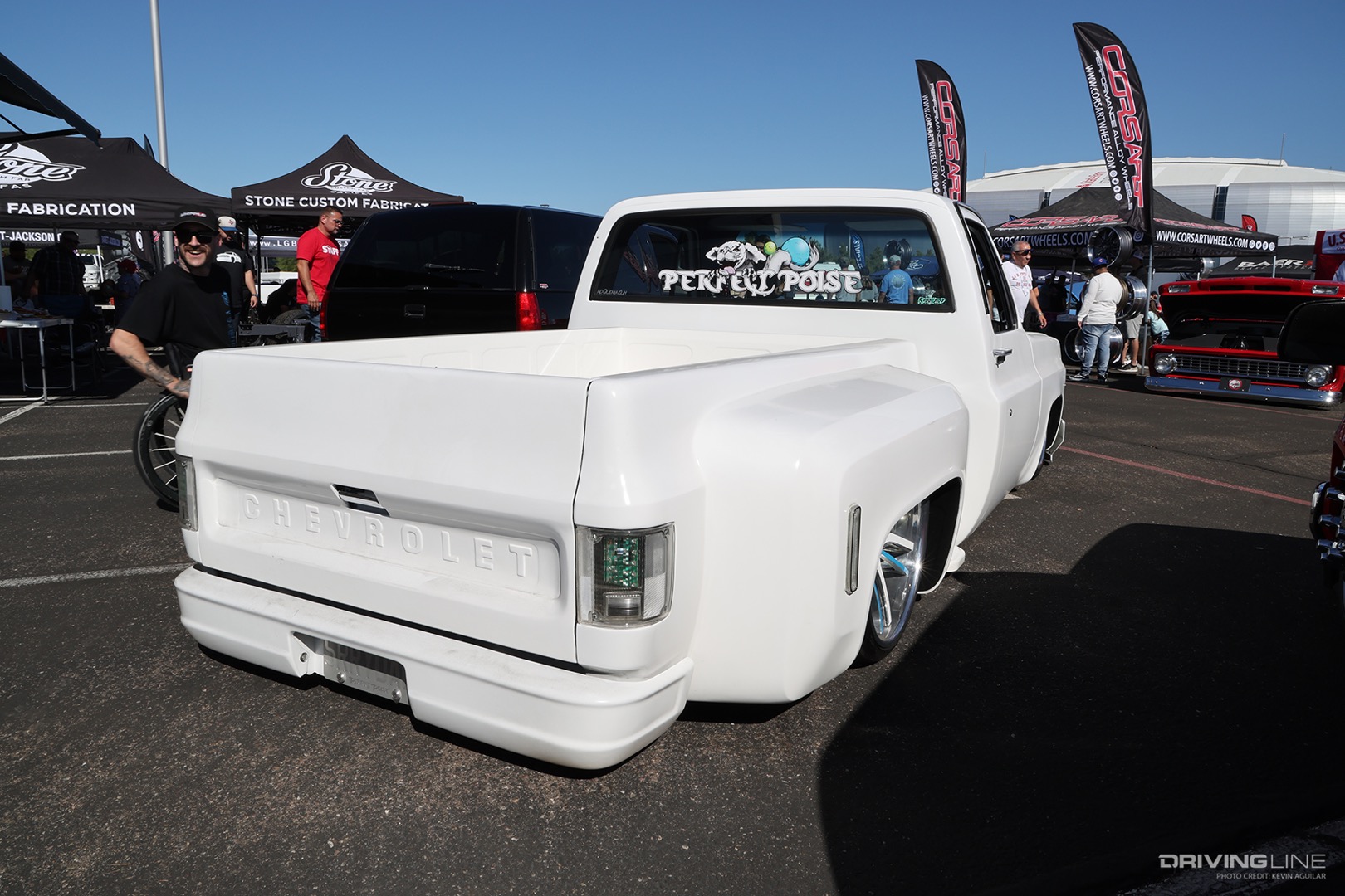 Rear of Mike Millan's Stepside C10 at Dino's Git Down 2022