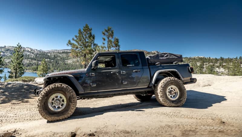 driver side view of Jeep Gladiator Rubicon Trail 40s Nitto Tire