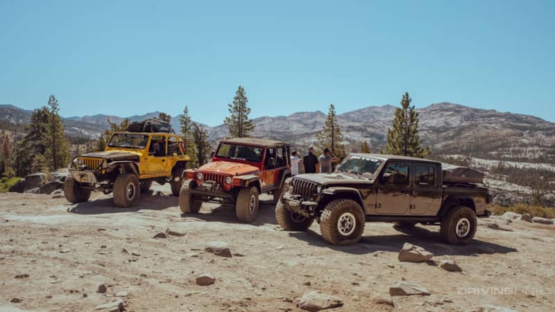 three Jeeps on Rubicon Trail in Driving Line's On The Trail video series
