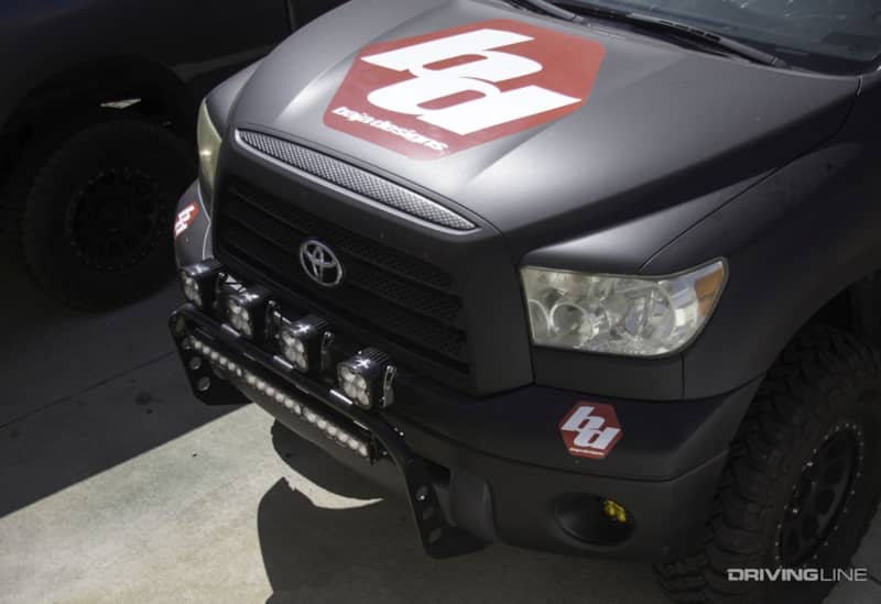 Small LED lights on bumper of Tundra with light bar