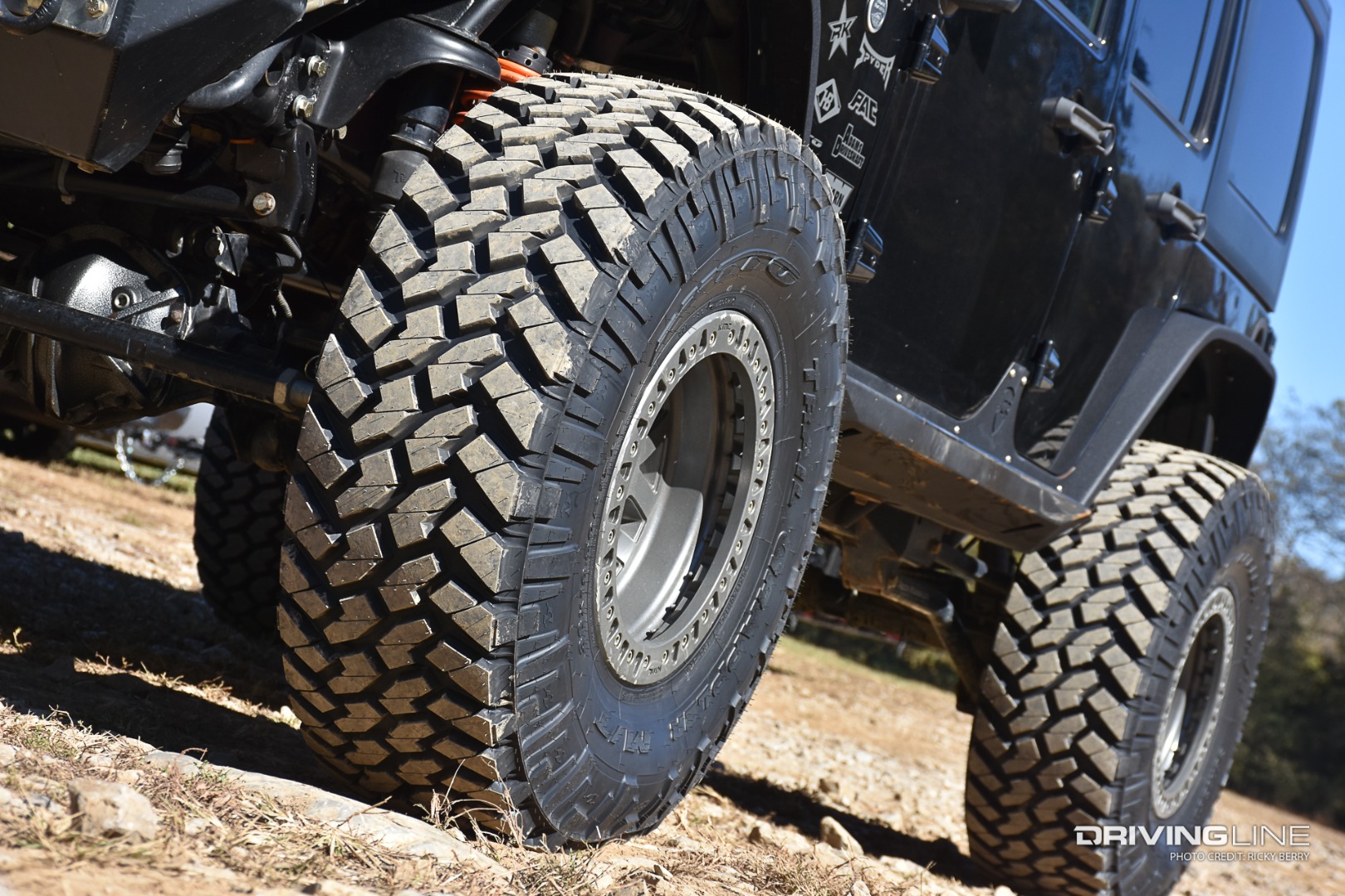 Close up of oversized 38-inch Trail Grapplers on Jeep JK