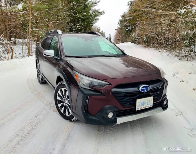 2023 Subaru Outback front view 3/4 in snow