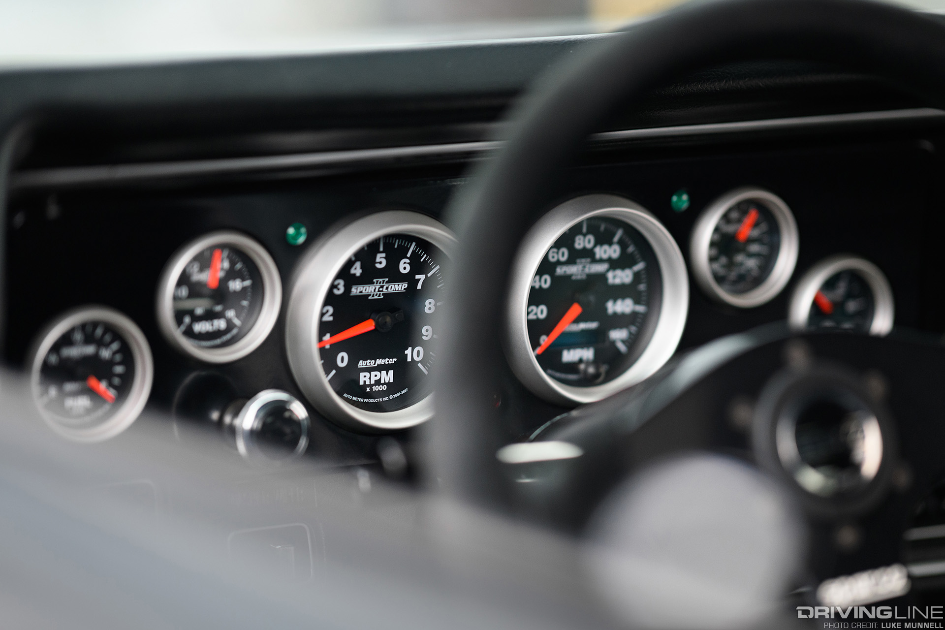 Gauge cluster behind steering wheel of 1970 chevelle