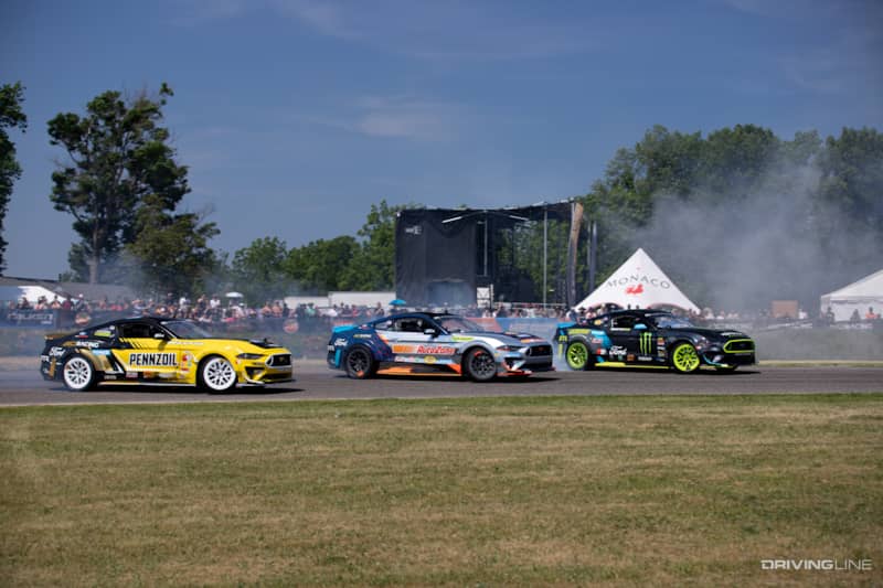 The RTR team has a slew of cars at their disposal for demos, so each car varies slightly in spec, but all are a bit toned down and simplified compared to the full race spec that is used in Formula Drift.