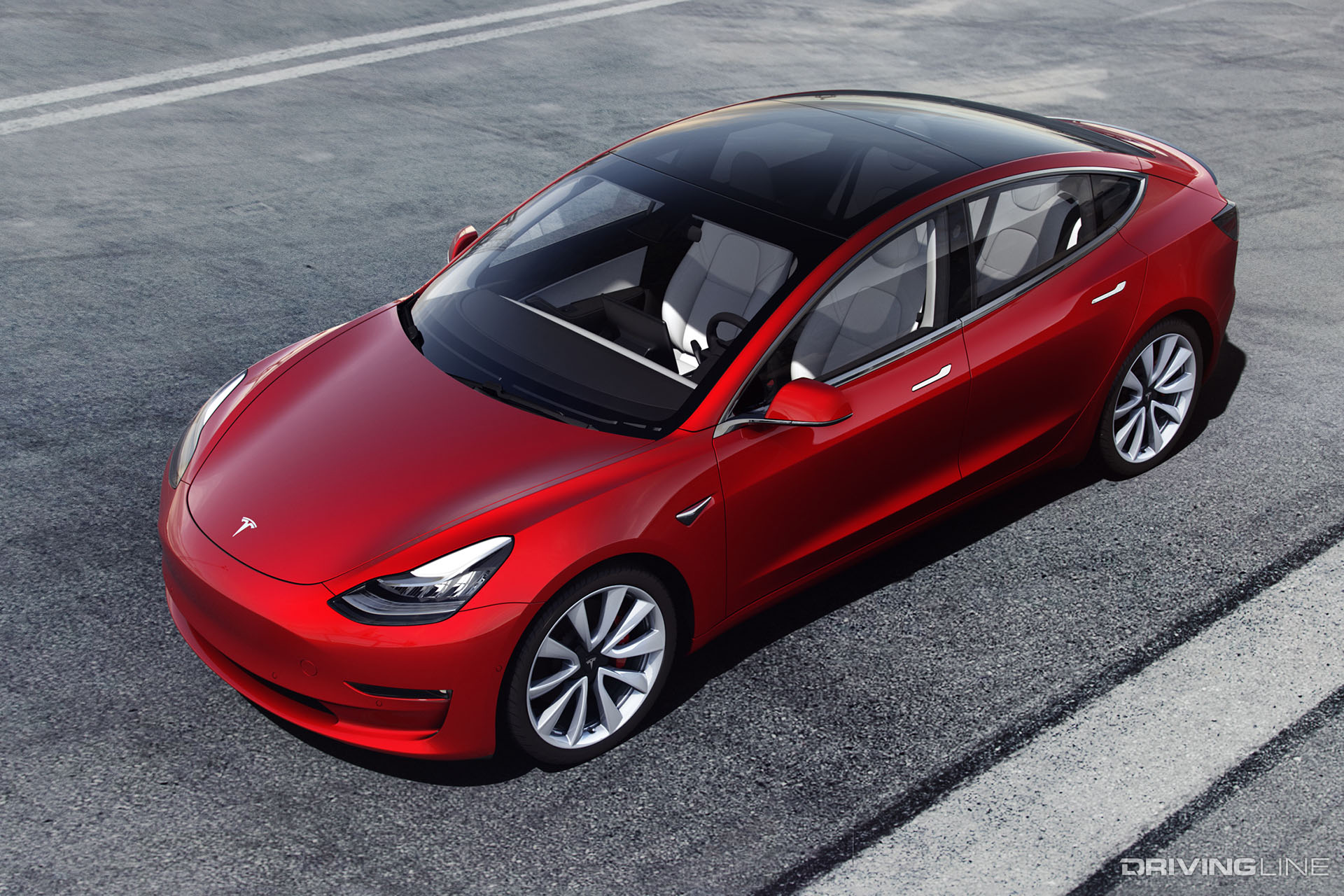 Red Tesla Model 3 Performance Top View