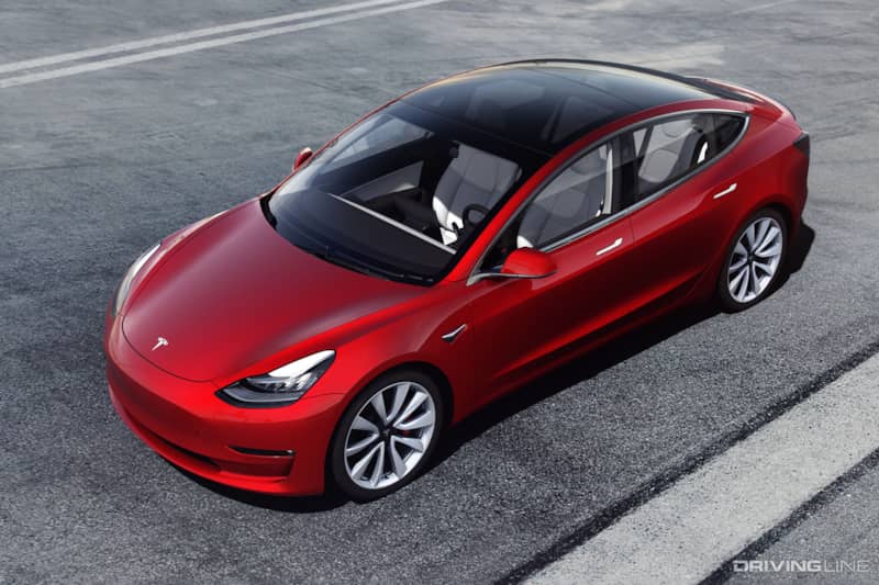 Red Tesla Model 3 Performance Top View