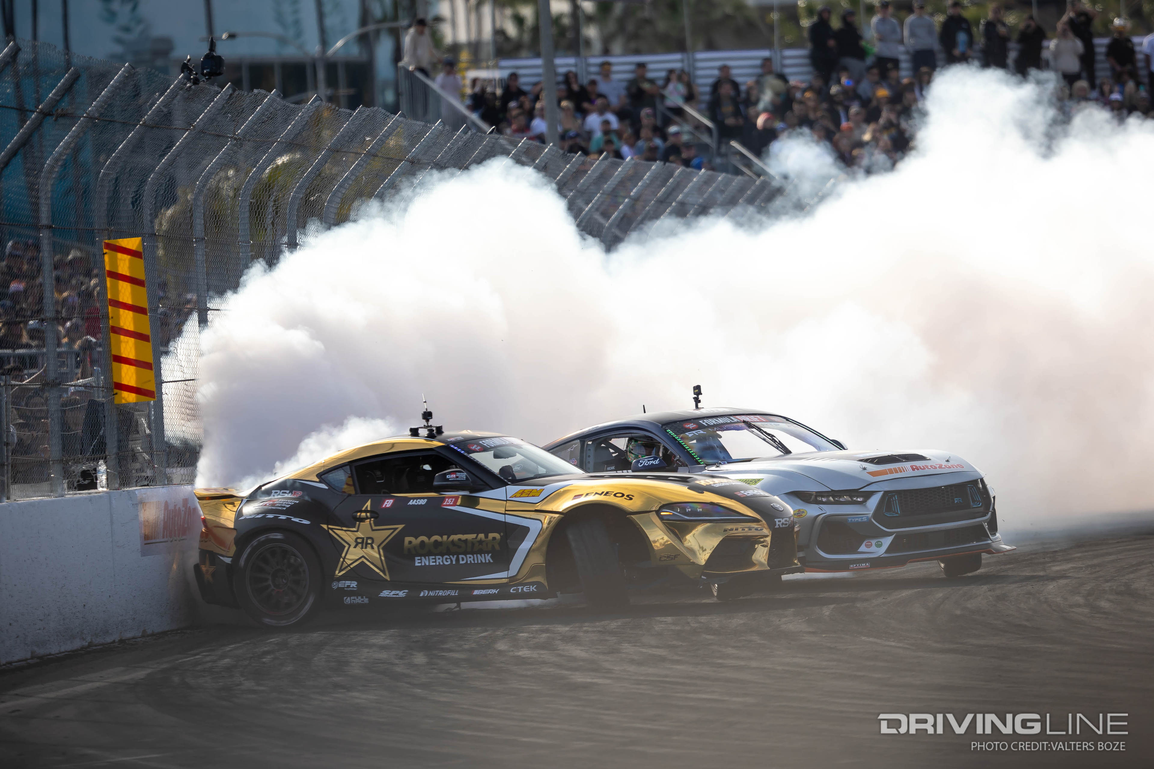 Fredric Aasbo tandem drifting against James Deane 2023 Formula Drift Long Beach