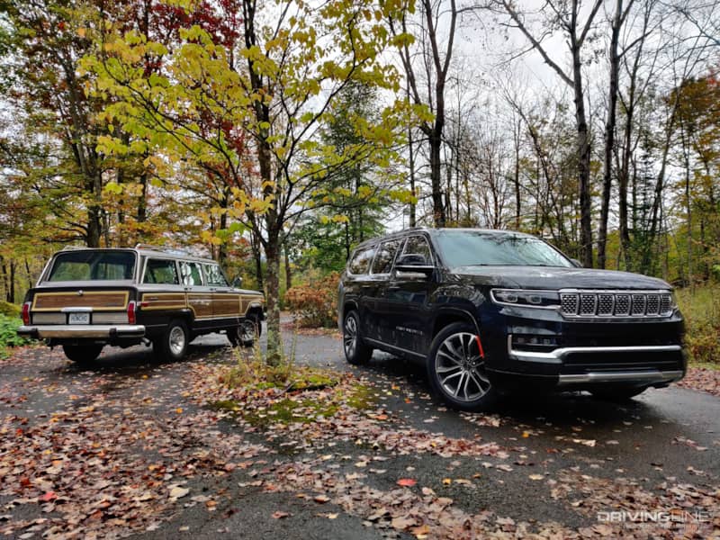 2023 Jeep Grand Wagoneer L and 1987 Jeep Grand Wagoneer parked together
