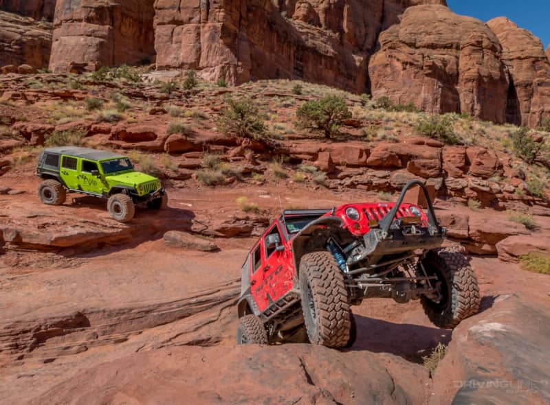 two Jeep wrangler unlimited JKs on 40 moab utah off-road