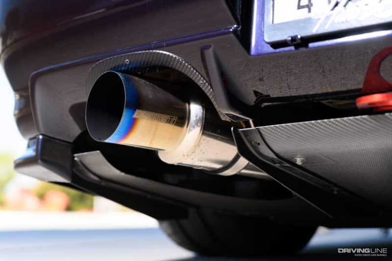 Exhaust tip and muffler of TJ Hunt's Nissan GTR
