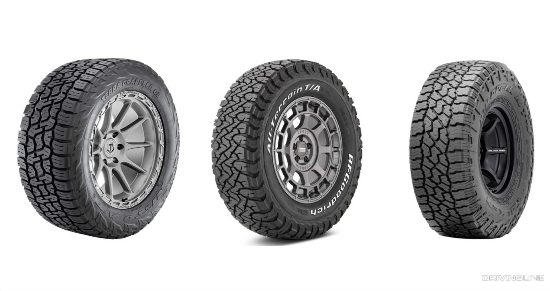 A/T tire weight comparison with Nitto Terra Grappler G3, BFG KO3, and Falken AT4W