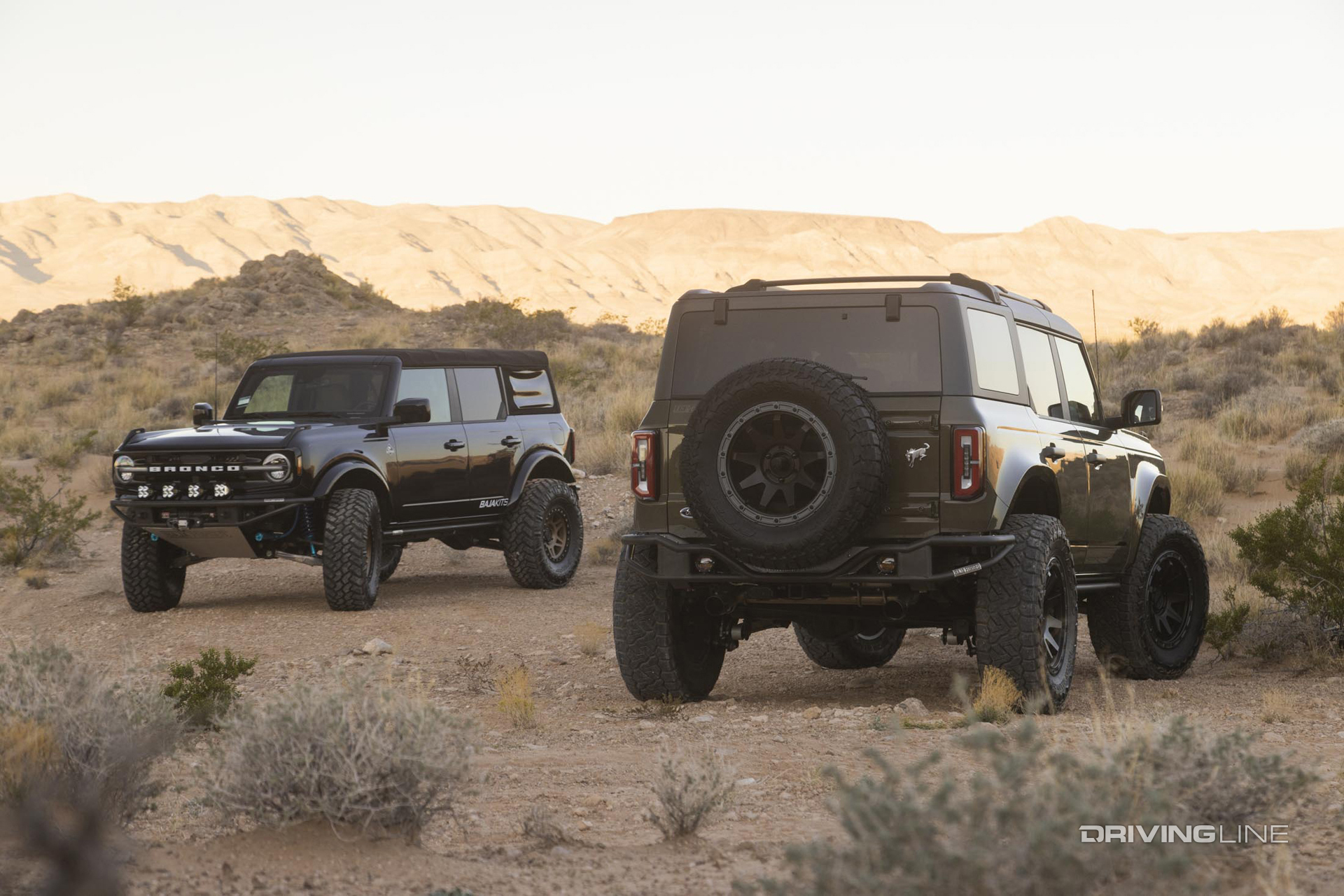 2021 Ford Broncos with Nitto Tires parked in desert