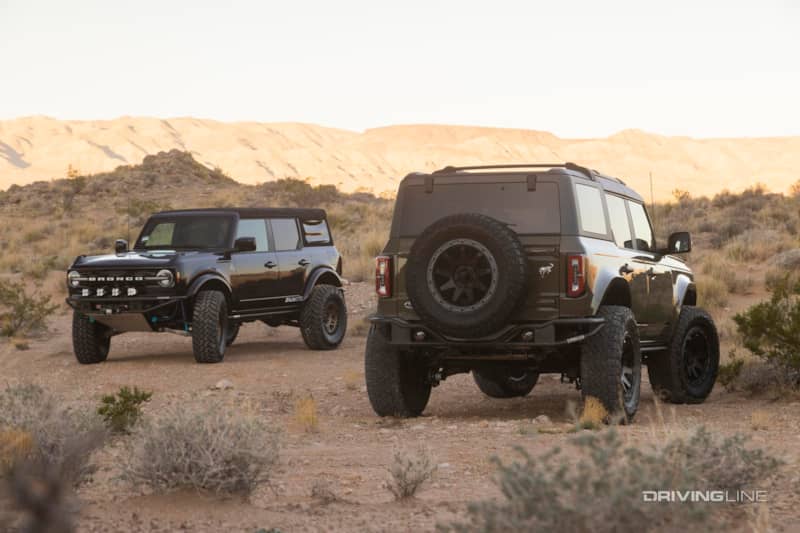 2021 Ford Broncos with Nitto Tires parked in desert