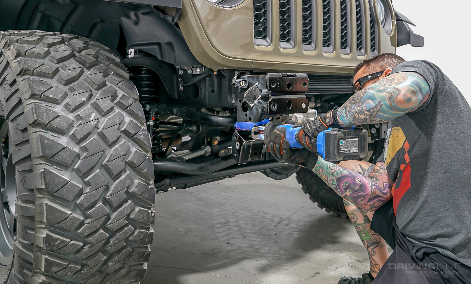 Cutting off frame horns on Jeep Gladiator Rubicon front view