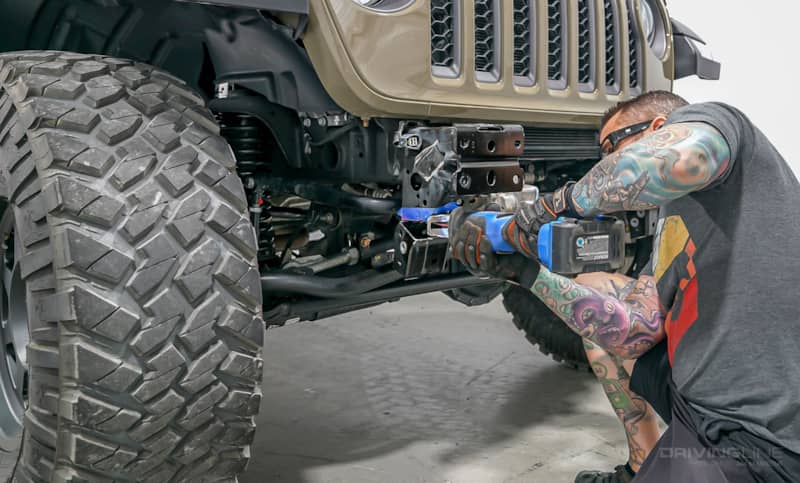 Cutting off frame horns on Jeep Gladiator Rubicon front view