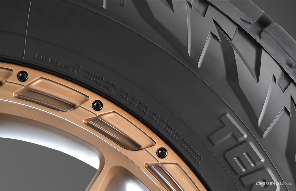 Load Range letter on the sidewall of a Nitto Terra Grappler G3 A/T tire