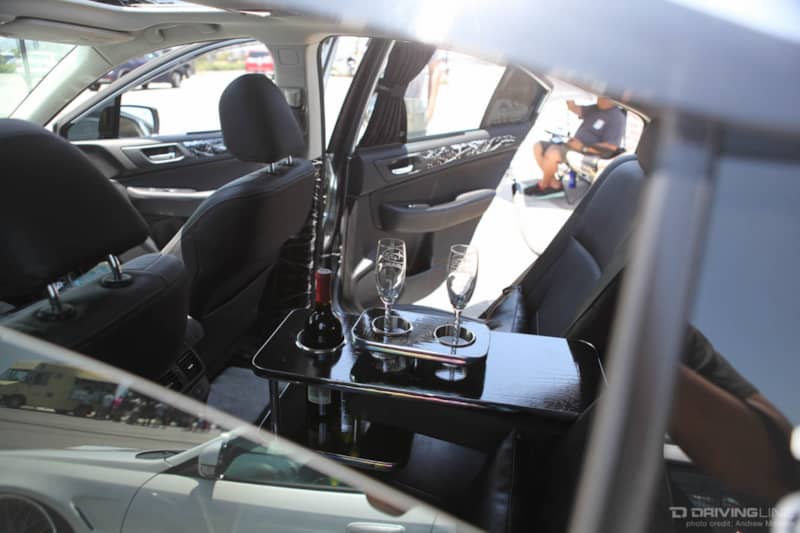 Subaru interior with champagne holders