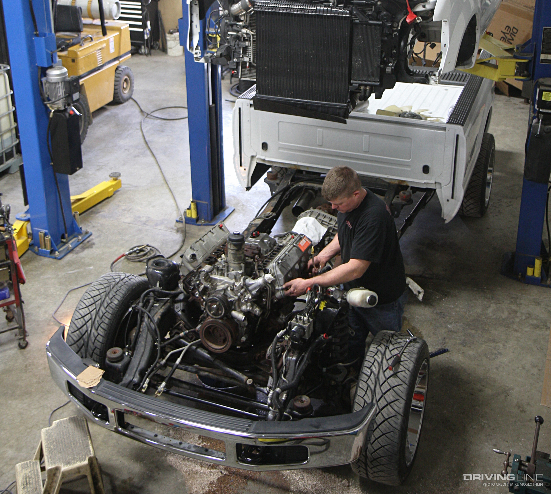 diesel engine in garage
