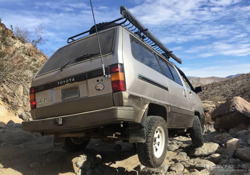 4x4 Toyota Van going over rocks