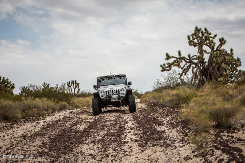 Jeep Wrangler with Nitto Trail Grapplers driving over scoria/cinders on Aiken Mine Trail