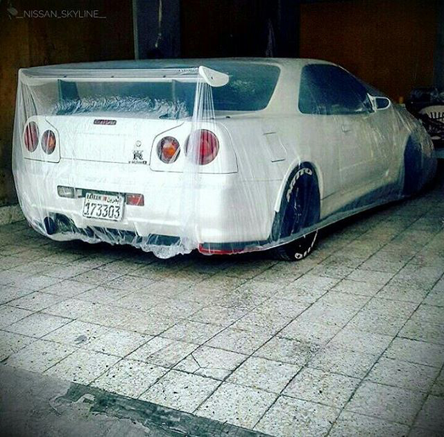 Justin's pick - Nissan Skyline with Nitto Tires in garage