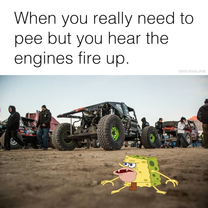Caveman Spongebob meme - "When you really need to pee but you hear the engines fire up."