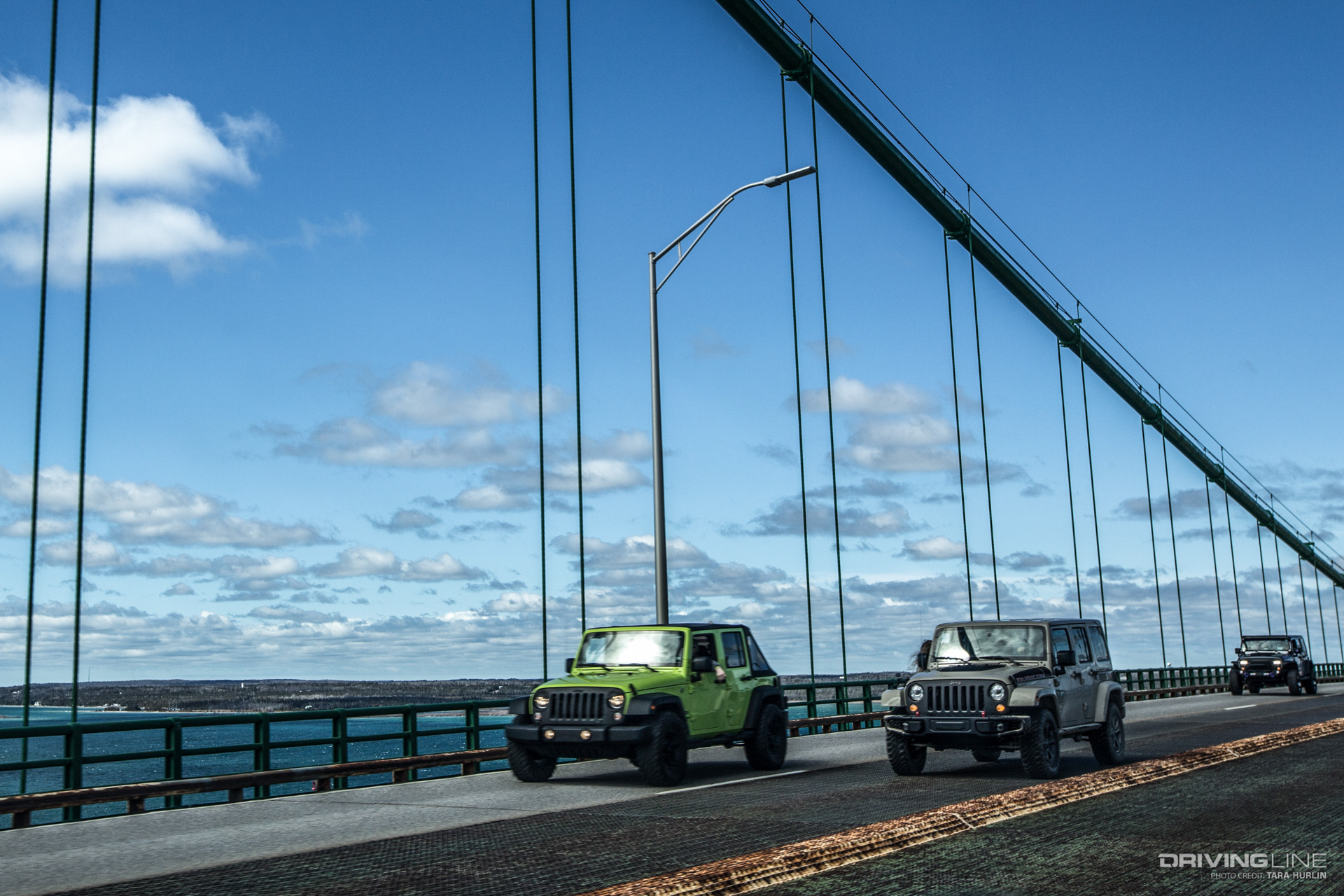 Jeeps Cross the Mackinaw Bridge