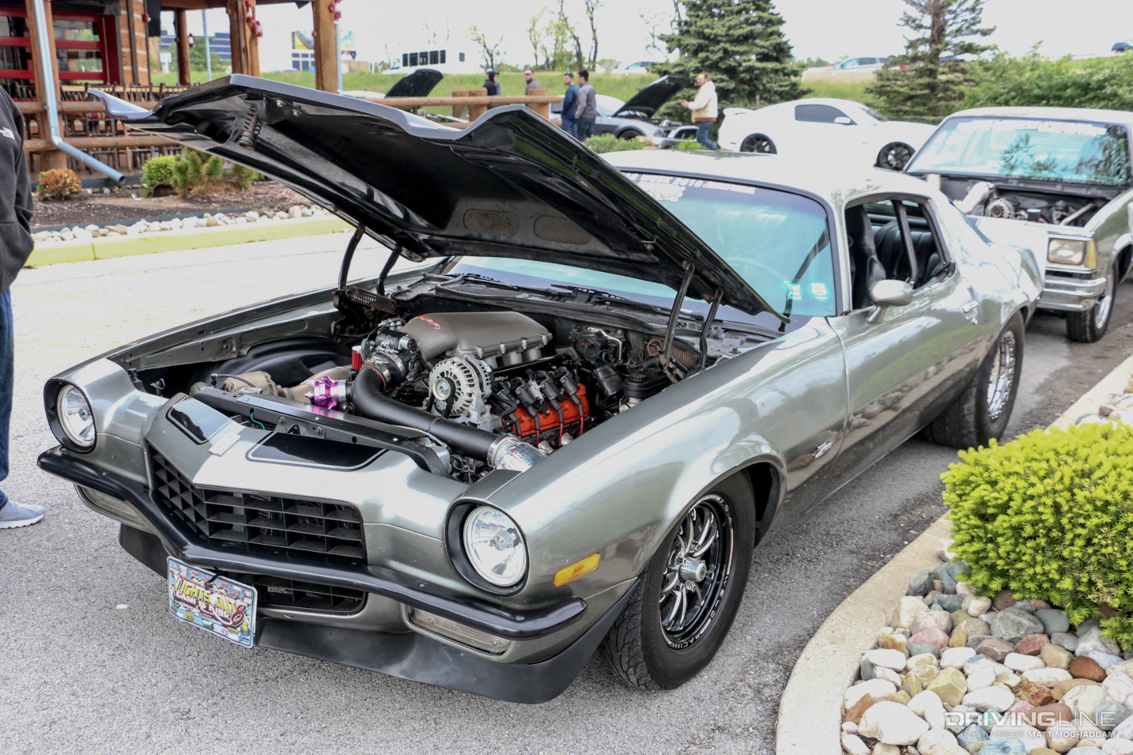 A fully build LS-swapped Camaro with a larger than life turbo strapped to it.