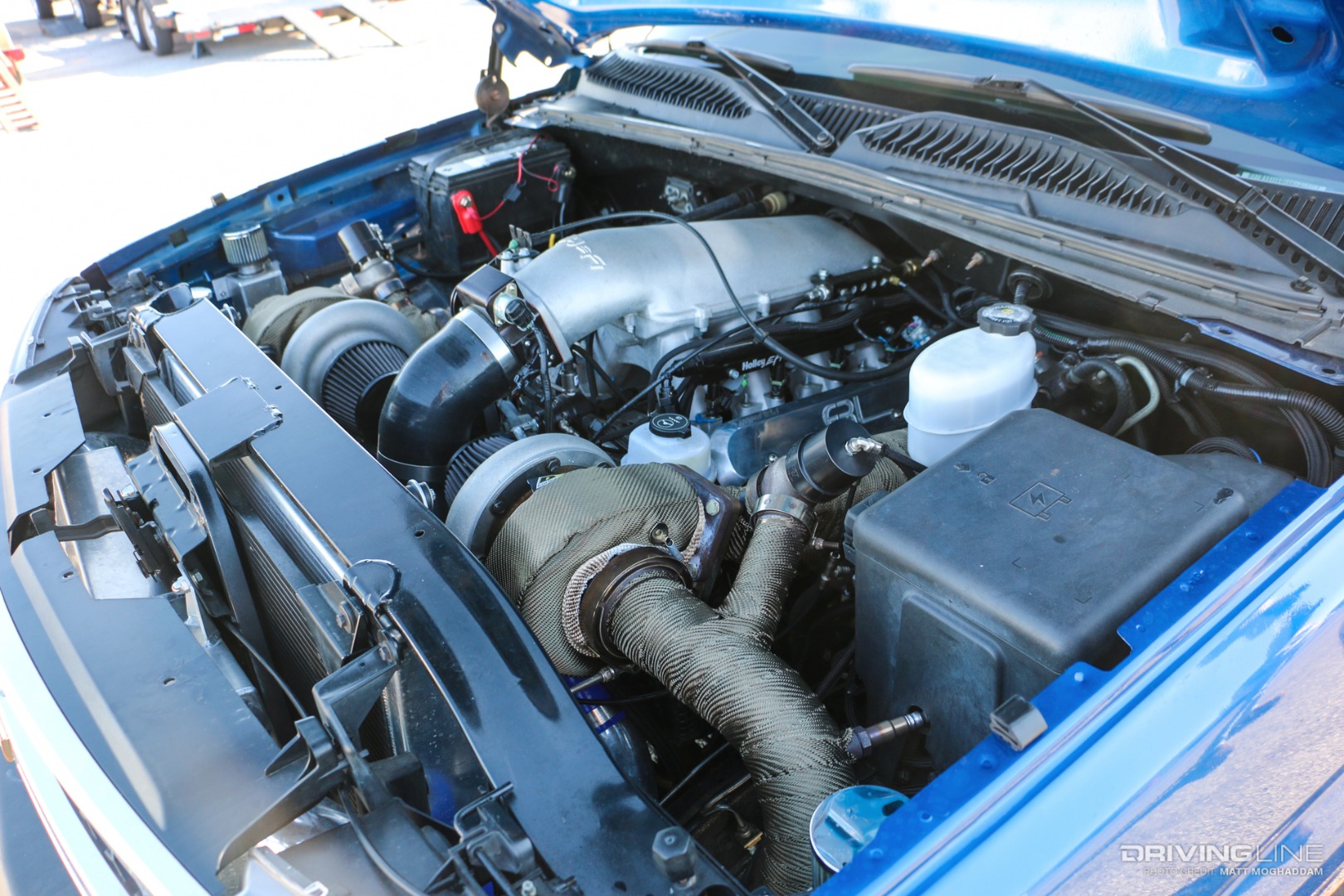 The monster 5.3L LS based motor is a stark contrast from the 4.3L V6 originally in the silverado.