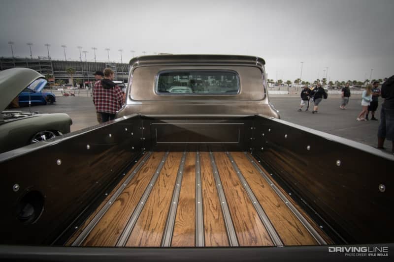 Stained Oak in the bed of the truck