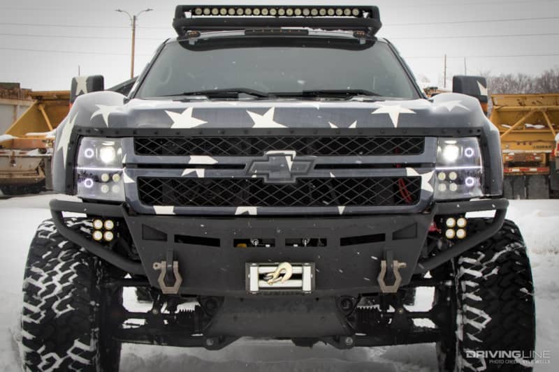 The front bumper has been modified by Sparks Motors