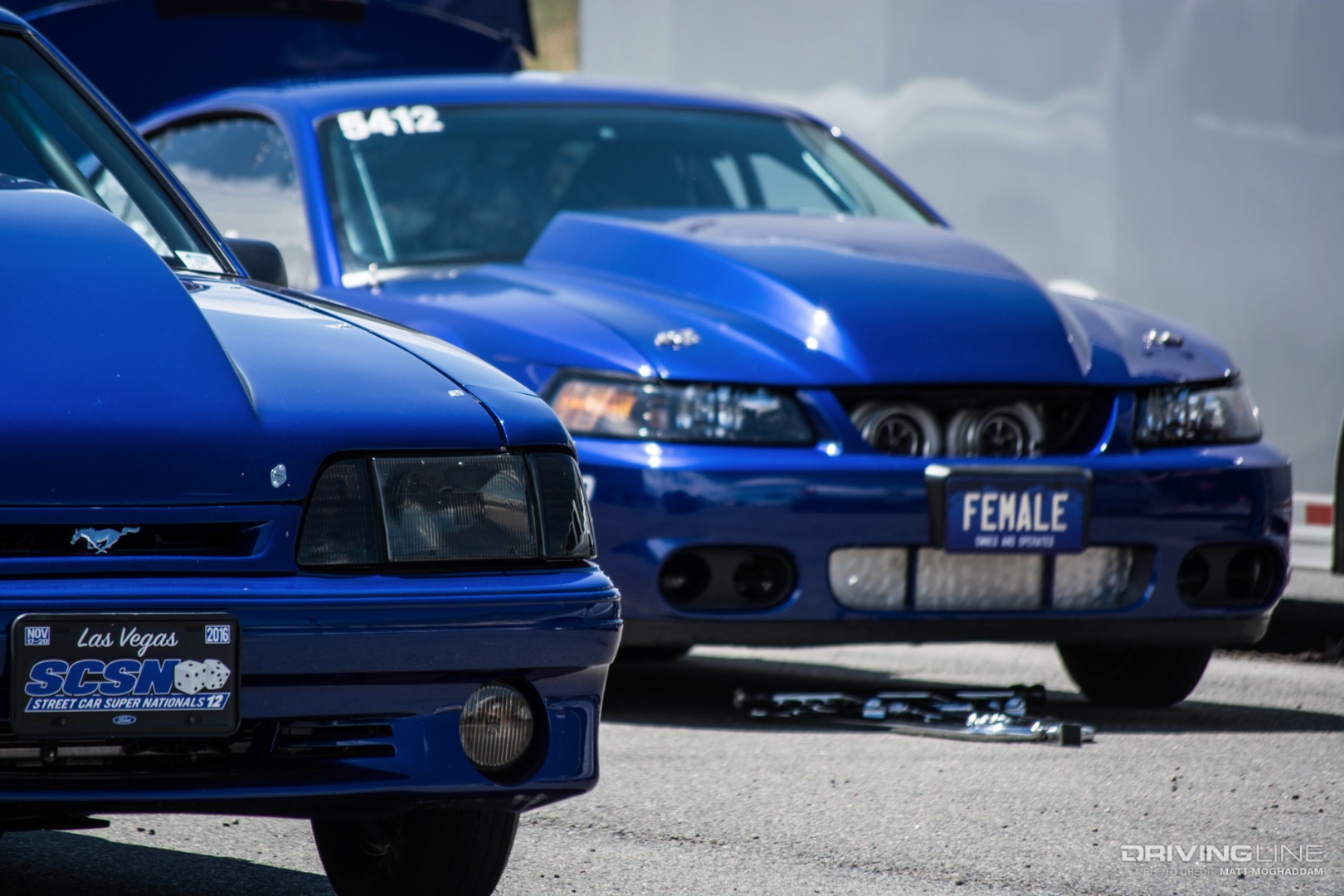 Two turbocharged Mustangs from different eras
