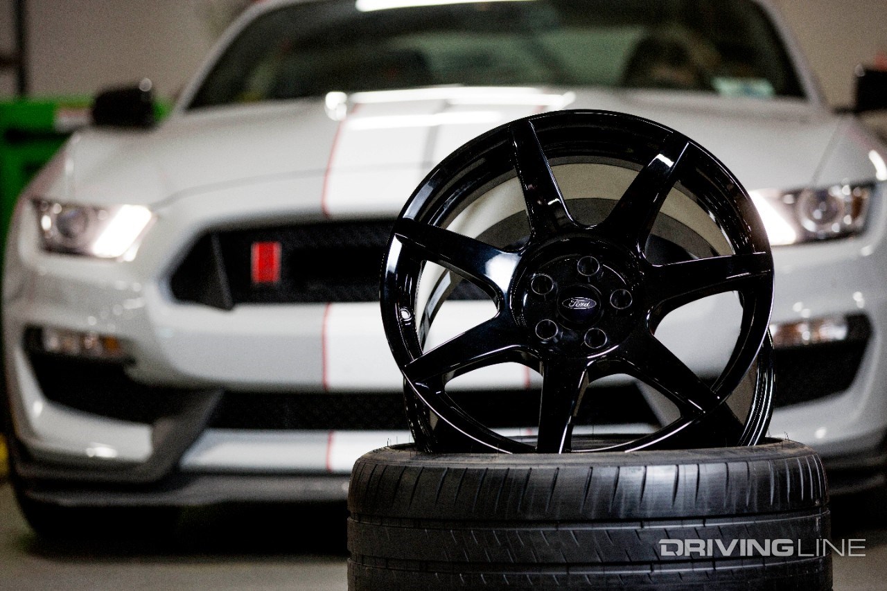 Ford Mustang GT350R sitting behind carbon fiber wheels