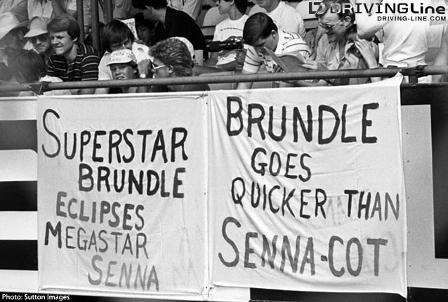 Supporters of Martin Brundle (GBR) during his F3 rivalry with Ayrton Senna (BRA) British Formula 3 Championship Silverstone England 16 July 1983