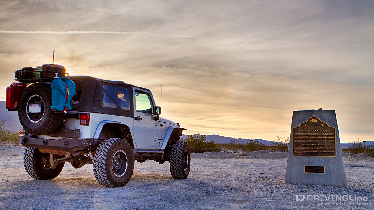 Jeep Wrangler at Harry Wade Exit Route Historical Marker