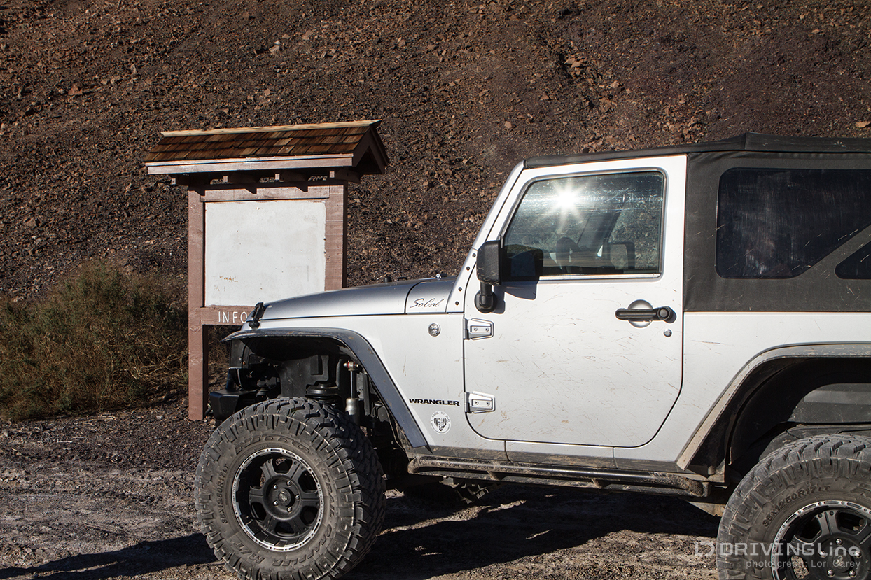Jeep Wrangler at Saratoga Springs trailhead, Death Valley National Park