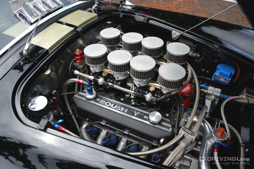 The all-aluminum Roush 342-R V8 wedged between the fenders brought a smile to all who peaked in the engine bay. 