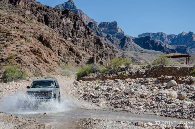 4x4 crossing a stream on the Grand Canyon trail
