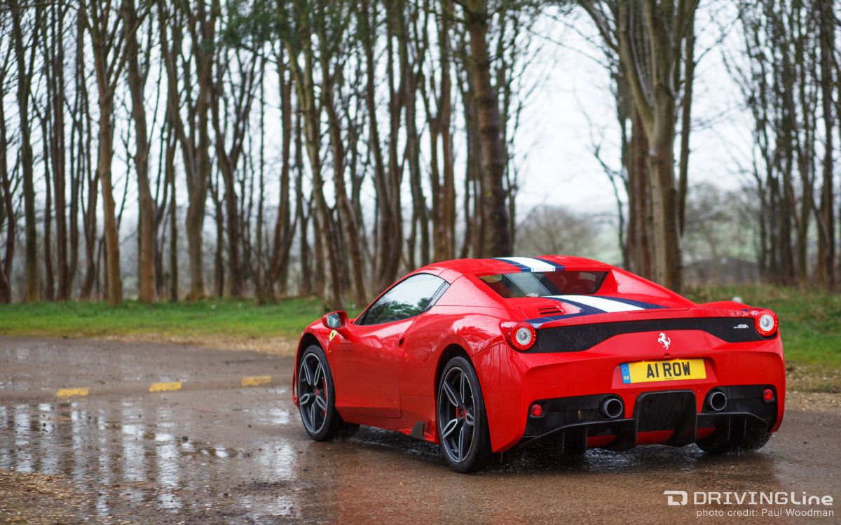 drivingline red 458 speciale in the rain lovecars
