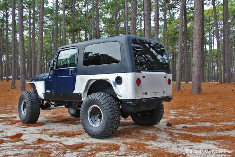 White and blue Jeep Wrangler TJ